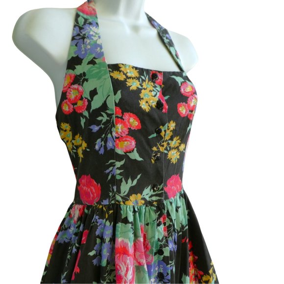 Vintage Floral Midi Halter Sundress Avon Fashions Full Button Front Fit Flare M - Picture 5 of 11